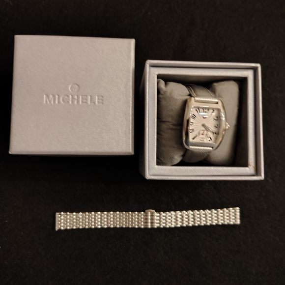 Michele Silver Watch with Silver Leather Strap & Silver Non-branded Metal Strap - Picture 4 of 4
